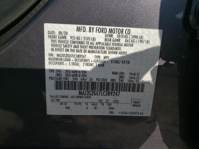 MAJ3S2GE7LC389247 - 2020 FORD ECOSPORT SE GRAY photo 13