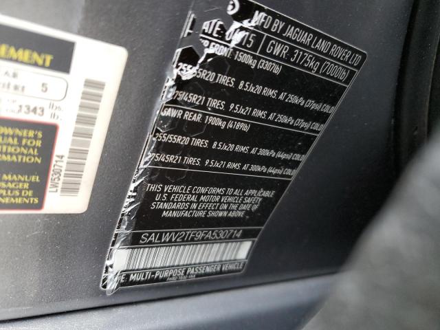 SALWV2TF9FA530714 - 2015 LAND ROVER RANGE ROVE AUTOBIOGRAPHY GRAY photo 13