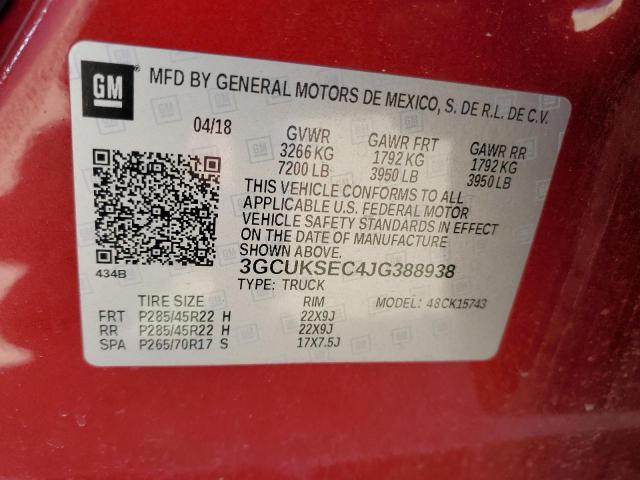 3GCUKSEC4JG388938 - 2018 CHEVROLET SILVERADO K1500 LTZ RED photo 12