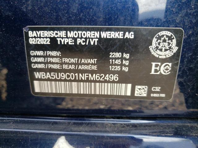 WBA5U9C01NFM62496 - 2022 BMW M340XI BLUE photo 12