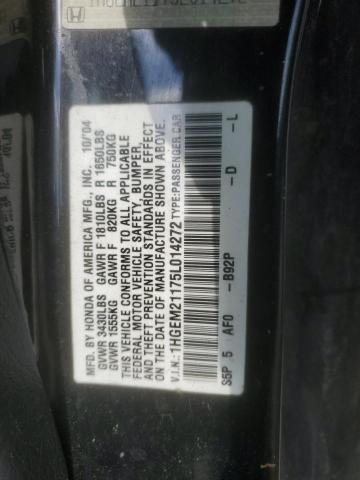 1HGEM21175L014272 - 2005 HONDA CIVIC DX VP შავი ფოტო 12