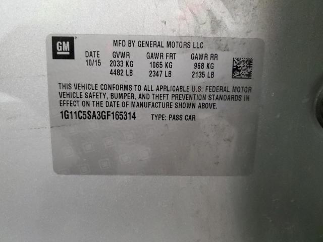 1G11C5SA3GF165314 - 2016 CHEVROLET MALIBU LIM LT 银色 照片 12