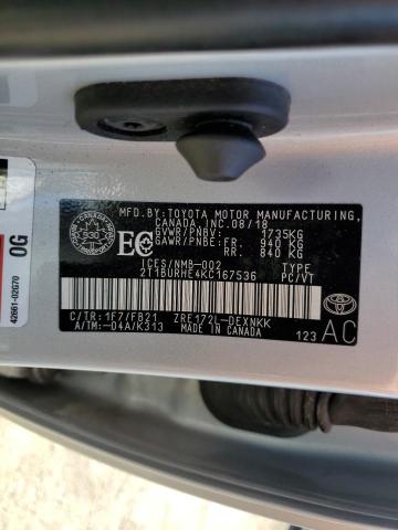 2T1BURHE4KC167536 - 2019 TOYOTA COROLLA L 银色 照片 13