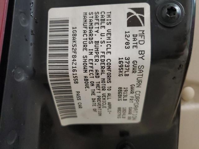1G8AK52F84Z161558 - 2004 SATURN ION LEVEL 3 BURGUNDY photo 12