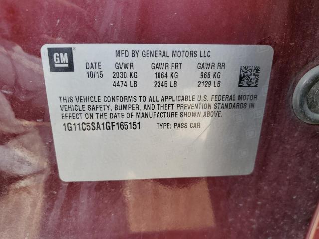 1G11C5SA1GF165151 - 2016 CHEVROLET MALIBU LIM LT 勃艮第红 照片 12