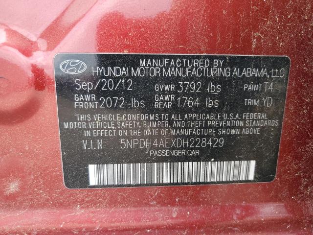 5NPDH4AEXDH228429 - 2013 HYUNDAI ELANTRA GLS RED photo 13