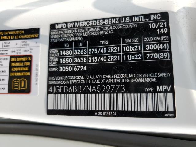 4JGFB6BB7NA599773 - 2022 MERCEDES-BENZ GLE AMG 53 4MATIC WHITE photo 14