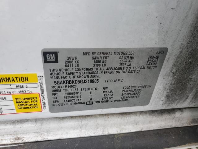 5GAKRBKD5GJ310905 - 2016 BUICK ENCLAVE WHITE photo 13