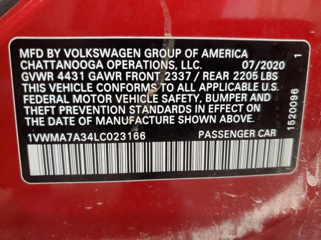 1VWMA7A34LC023166 - 2020 VOLKSWAGEN PASSAT R-LINE Qırmızı foto 12