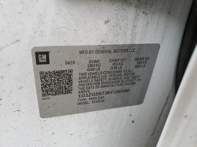 1G1ZG5ST3KF200080 - 2019 CHEVROLET MALIBU RS WHITE photo 12