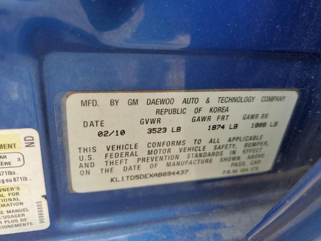 KL1TD5DEXAB094437 - 2010 CHEVROLET AVEO LS BLUE photo 12