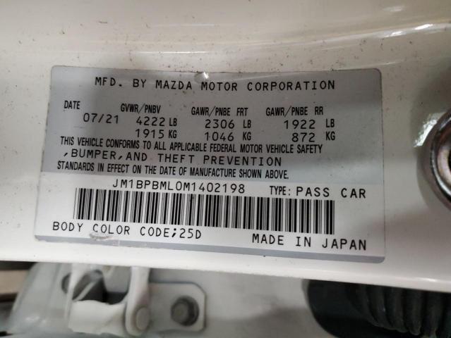 JM1BPBML0M1402198 - 2021 MAZDA 3 PREMIUM WHITE photo 13