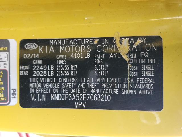 KNDJP3A52E7063210 - 2014 KIA SOUL + YELLOW photo 12