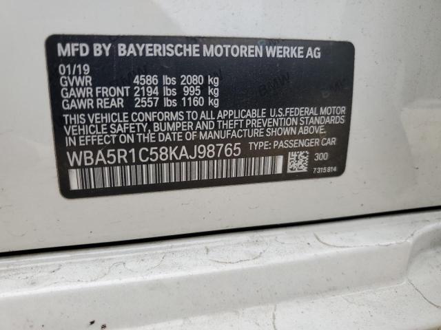 WBA5R1C58KAJ98765 - 2019 BMW 330I WHITE photo 13