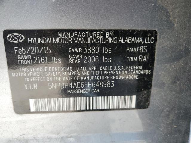 5NPDH4AE6FH648983 - 2015 HYUNDAI ELANTRA SE SILVER photo 12