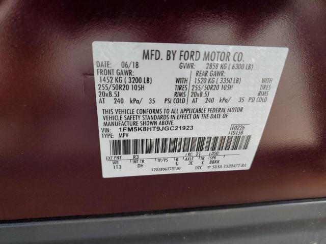 1FM5K8HT9JGC21923 - 2018 FORD EXPLORER PLATINUM BURGUNDY photo 13