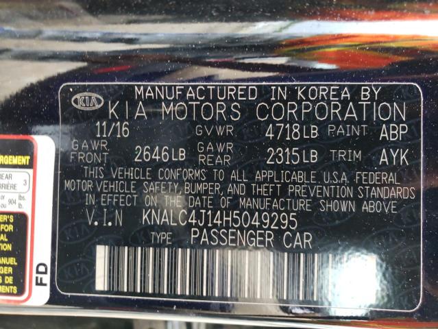 KNALC4J14H5049295 - 2017 KIA CADENZA PREMIUM BLACK photo 12