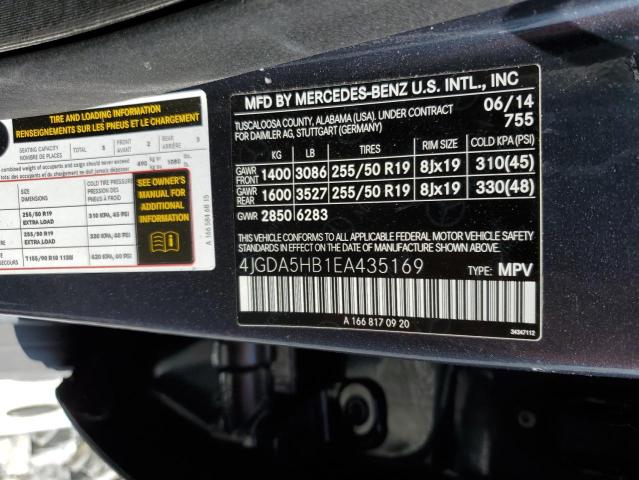 4JGDA5HB1EA435169 - 2014 MERCEDES-BENZ ML 350 4MATIC GRAY photo 14