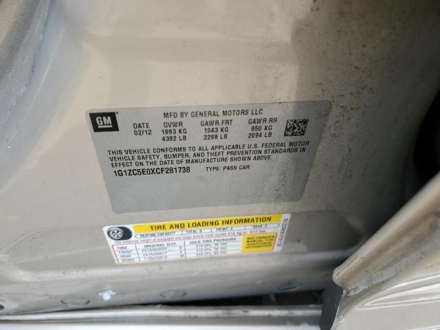 1G1ZC5E0XCF281738 - 2012 CHEVROLET MALIBU 1LT TAN photo 12