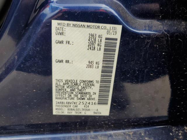 1N4BL4BV7KC252416 - 2019 NISSAN ALTIMA S BLUE photo 12