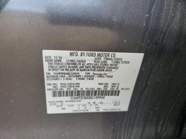 1FAHP2EWXBG149944 - 2011 FORD TAURUS SEL GRAY photo 12