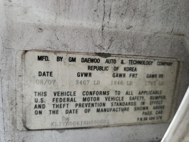 KL1TD56618B090602 - 2008 CHEVROLET AVEO BASE Ağ foto 13