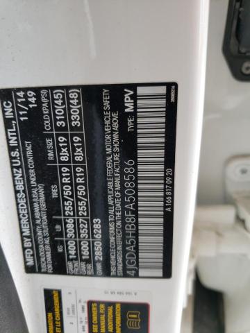 4JGDA5HB8FA508586 - 2015 MERCEDES-BENZ ML 350 4MATIC WHITE photo 13