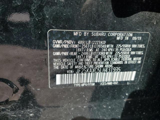 JF2SKAXC5LH431935 - 2020 SUBARU FORESTER TOURING BLACK photo 12