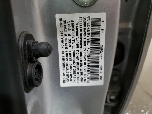 19XFB2F91FE055112 - 2015 HONDA CIVIC EXL SILVER photo 12