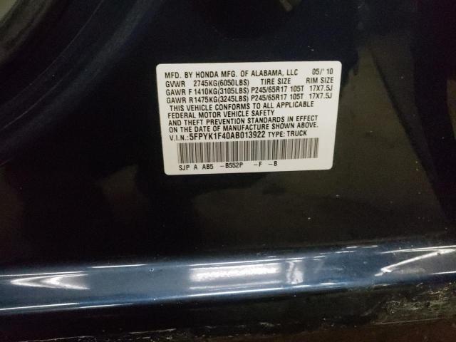 5FPYK1F40AB013922 - 2010 HONDA RIDGELINE RTS BLUE photo 13