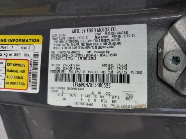 1FA6P0H78E5400525 - 2014 FORD FUSION SE GRAY photo 12