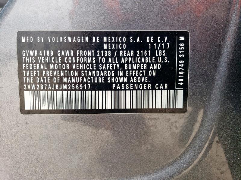 3VW2B7AJ6JM256917 - 2018 VOLKSWAGEN JETTA S 灰色 照片 12