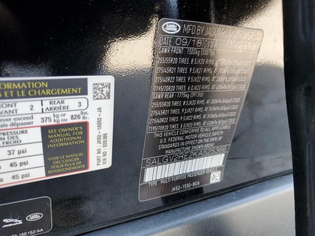 SALGV2RE2KA525366 - 2019 LAND ROVER RANGE ROVE AUTOBIOGRAPHY BLACK photo 12