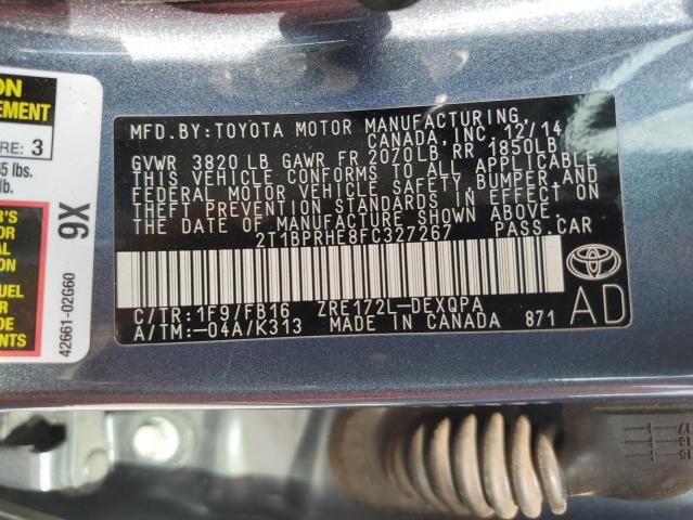 2T1BPRHE8FC327267 - 2015 TOYOTA COROLLA ECO CHARCOAL photo 12