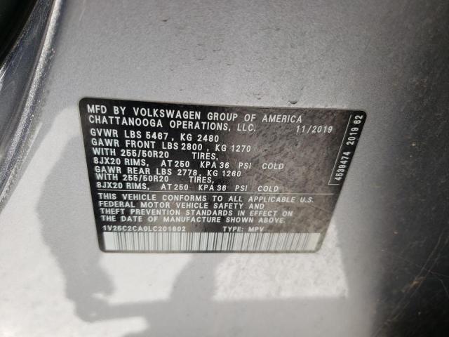 1V25C2CA0LC201802 - 2020 VOLKSWAGEN ATLAS CROS SE Серебристый фото 14