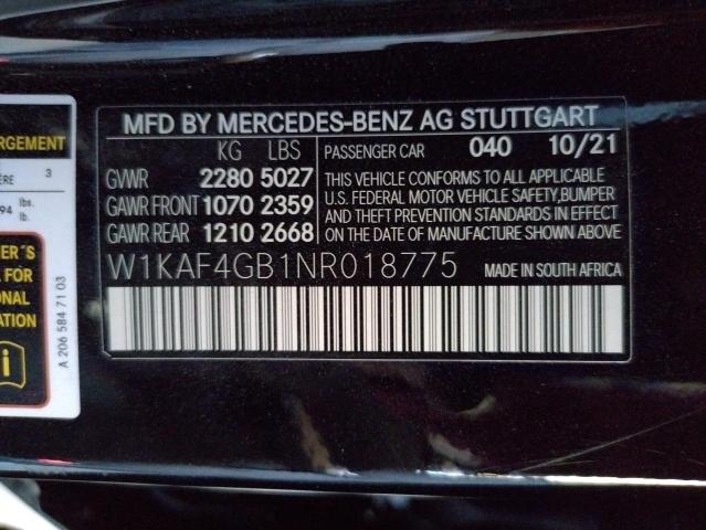 W1KAF4GB1NR018775 - 2022 MERCEDES-BENZ C 300 BLACK photo 12