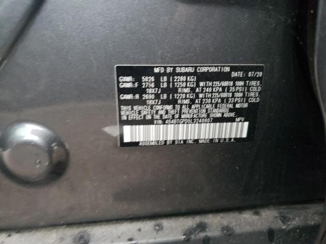 4S4BTGPD5L3240807 - 2020 SUBARU OUTBACK TOURING LDL Մոխրագույն լուսանկար 12