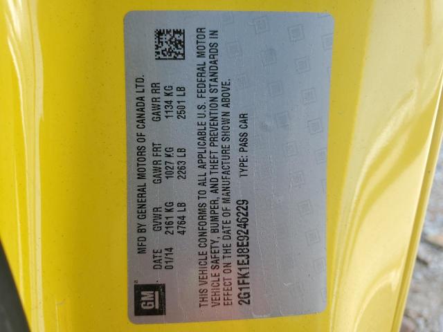 2G1FK1EJ8E9246229 - 2014 CHEVROLET CAMARO 2SS YELLOW photo 12