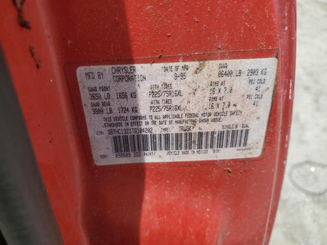 3B7HC13Z1TG104202 - 1996 DODGE RAM 1500 RED photo 12