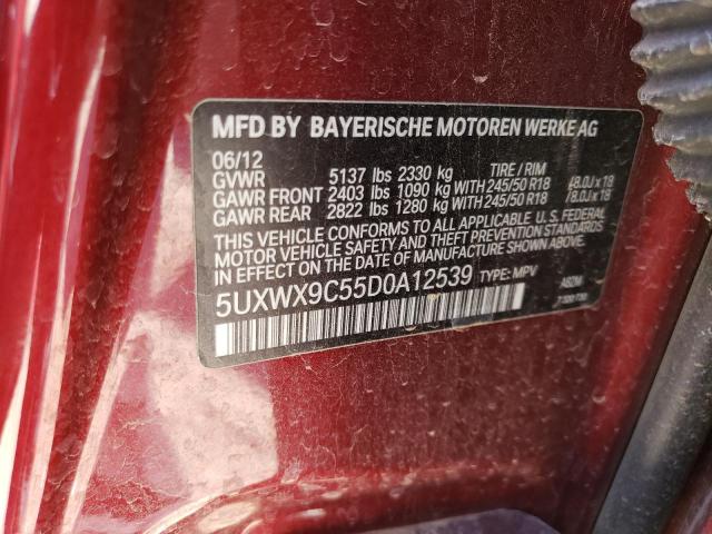 5UXWX9C55D0A12539 - 2013 BMW X3 XDRIVE28I RED photo 12