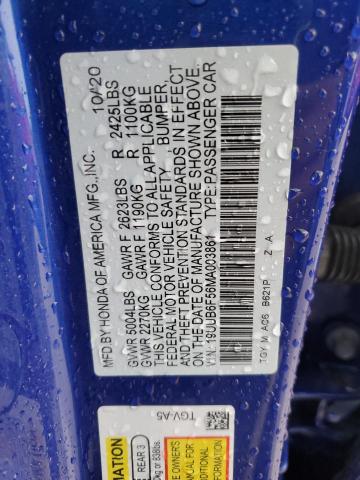 19UUB6F56MA003861 - 2021 ACURA TLX TECH A BLUE photo 12