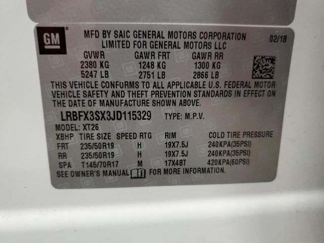 LRBFX3SX3JD115329 - 2018 BUICK ENVISION PREMIUM WHITE photo 12