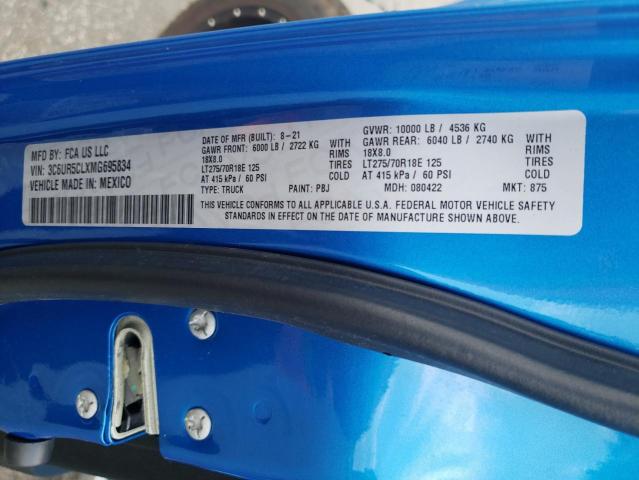 3C6UR5CLXMG695834 - 2021 RAM 2500 TRADESMAN Niebieski zdjęcie 12