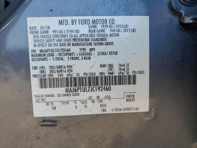 MAJ6P1UL7JC192460 - 2018 FORD ECOSPORT SE ნაცრისფერი ფოტო 13