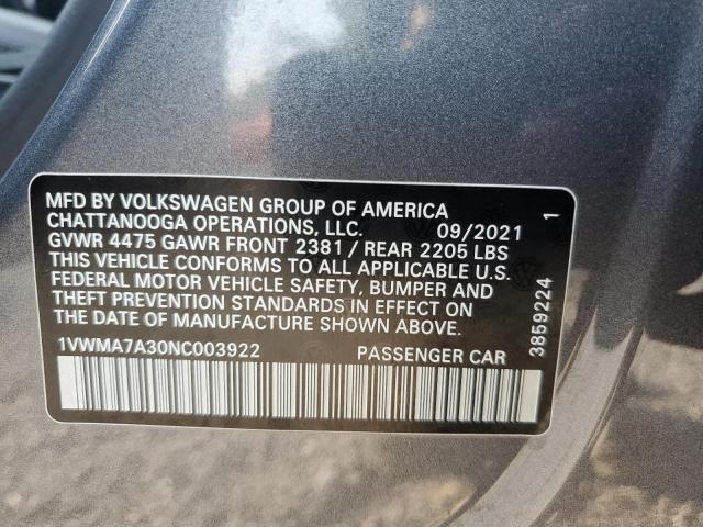 1VWMA7A30NC003922 - 2022 VOLKSWAGEN PASSAT R-LINE Grau Foto 12