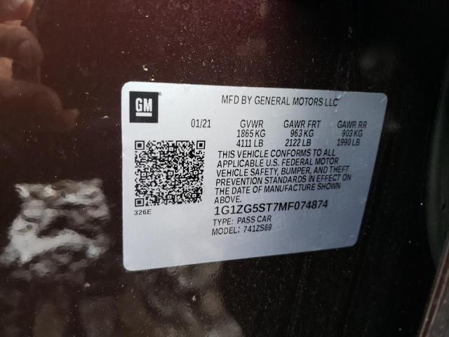 1G1ZG5ST7MF074874 - 2021 CHEVROLET MALIBU RS 棕色 照片 12