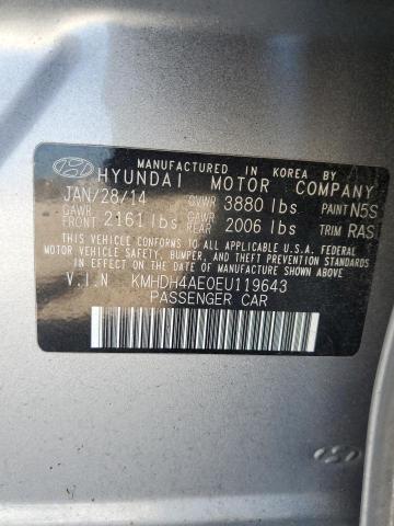 KMHDH4AE0EU119643 - 2014 HYUNDAI ELANTRA SE SILVER photo 12