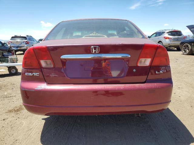 1HGES165X2L030666 - 2002 HONDA CIVIC LX MAROON photo 6