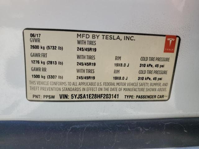 5YJSA1E28HF203141 - 2017 TESLA MODEL S WHITE photo 12