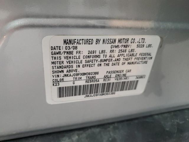 JNKAJ09FX8M360386 - 2008 INFINITI EX35 BASE SILVER photo 13